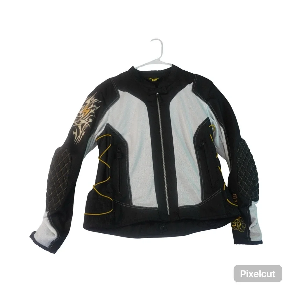 Scorpion Exo Motorcycle Jacket Mens XL Black White Skeletal Protection Full Zip